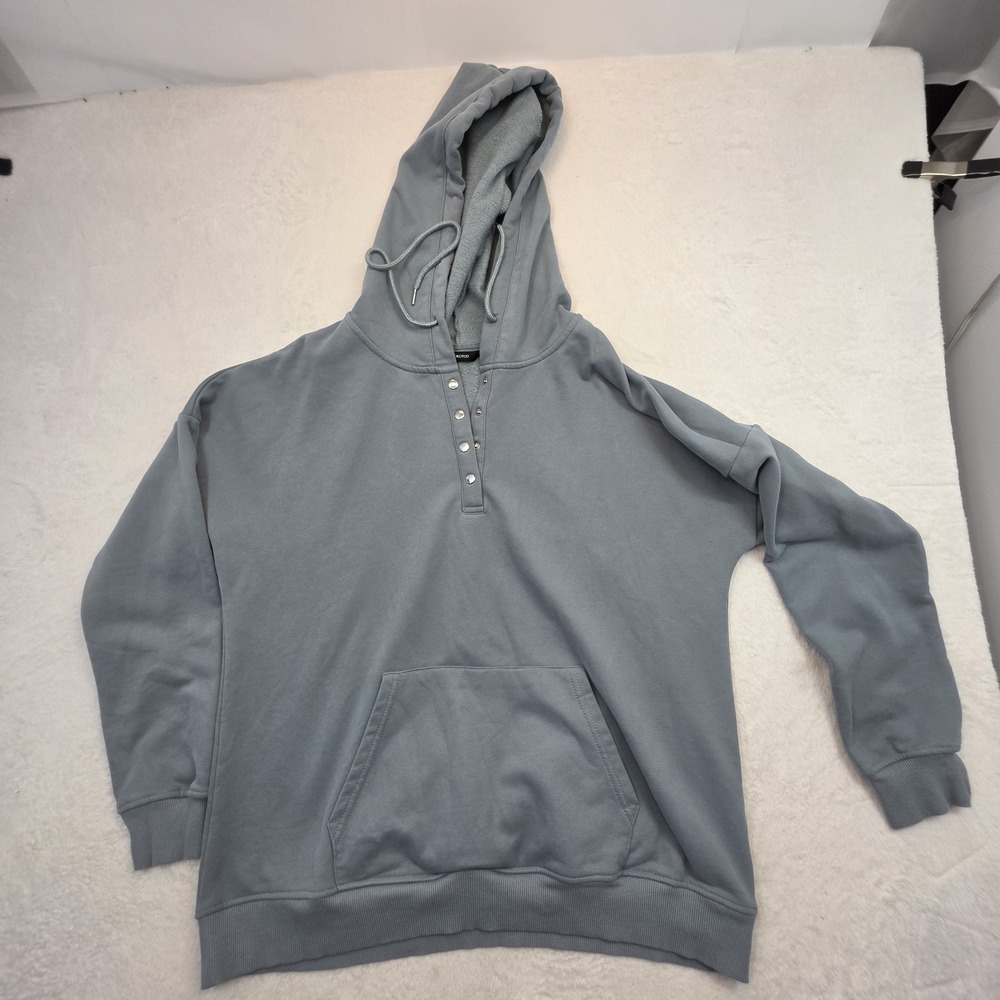 Dokotoo Womens 2XL Blue Hooded Sweatshirt Snap Henley Pullover Fleece Hoodie